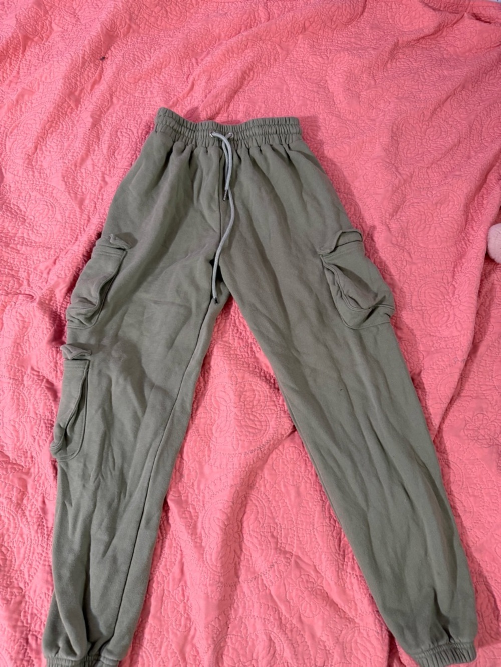 Olive Green Cargo Joggers with Drawstring Waist